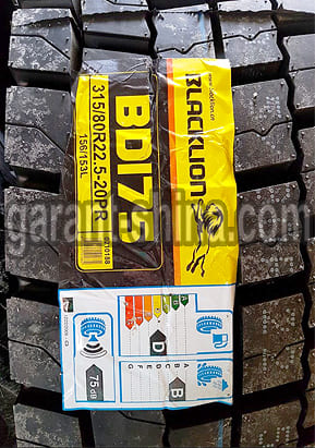 Blacklion BD175 (приводная) 315/80 R22.5 156/153L 20PR - Фото протектора с этикеткой детально